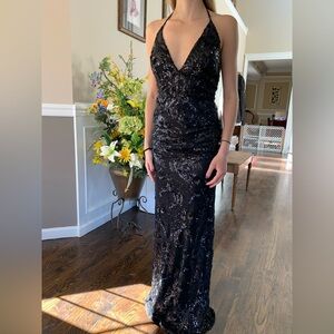 Elegant Black Sequin Evening Gown